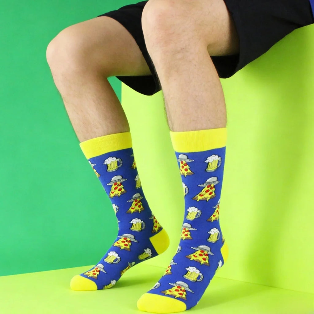 Polyester Elastane Mid Calf Men Socks Flying Saucer Pattern