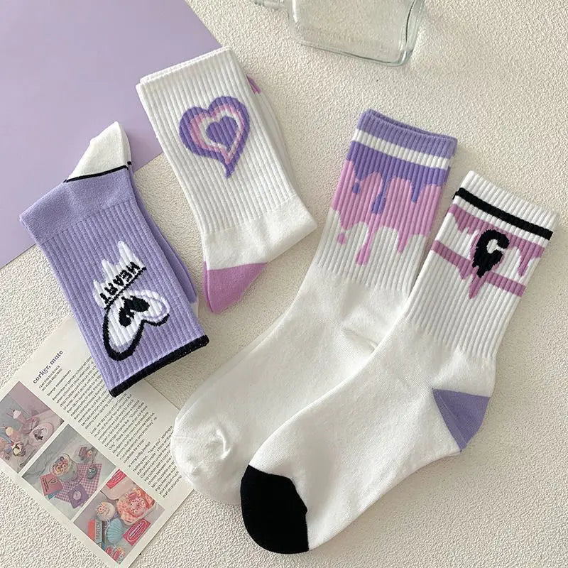 Polyester Elastane Heart Print Mid Tube Socks