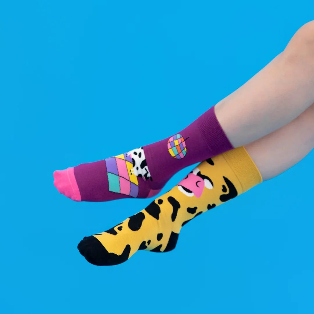 Cotton Blend Mid Calf Cartoon Disco Cow Socks - 7