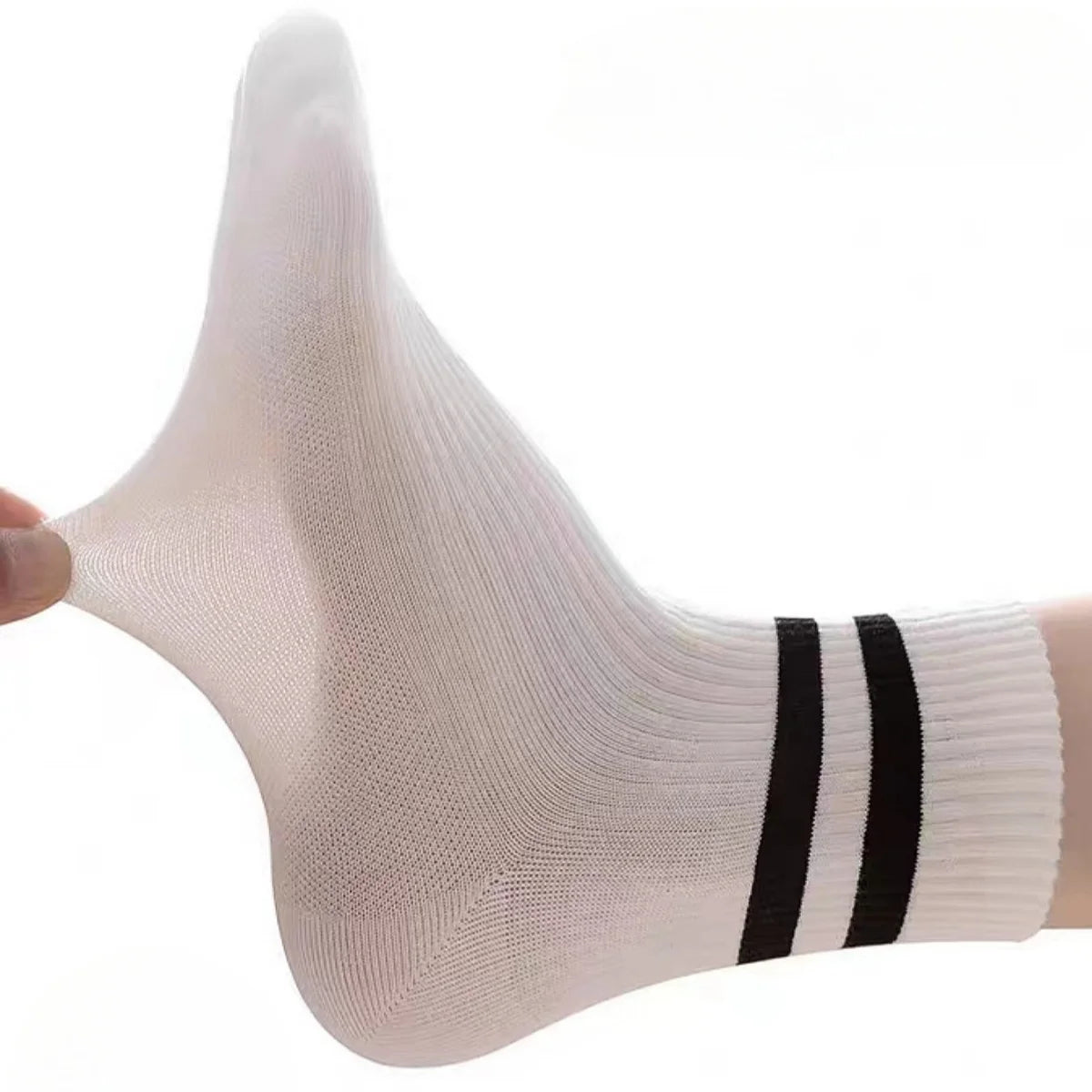 9 Pairs Women Polyester Elastane Striped Casual Middle Tube Socks