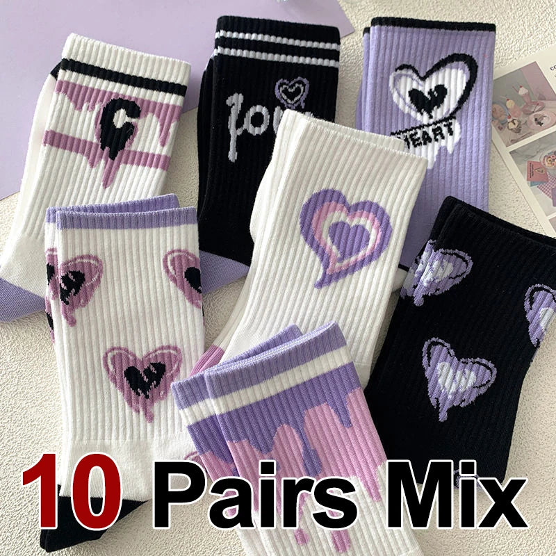 Polyester Elastane Heart Print Mid Tube Socks