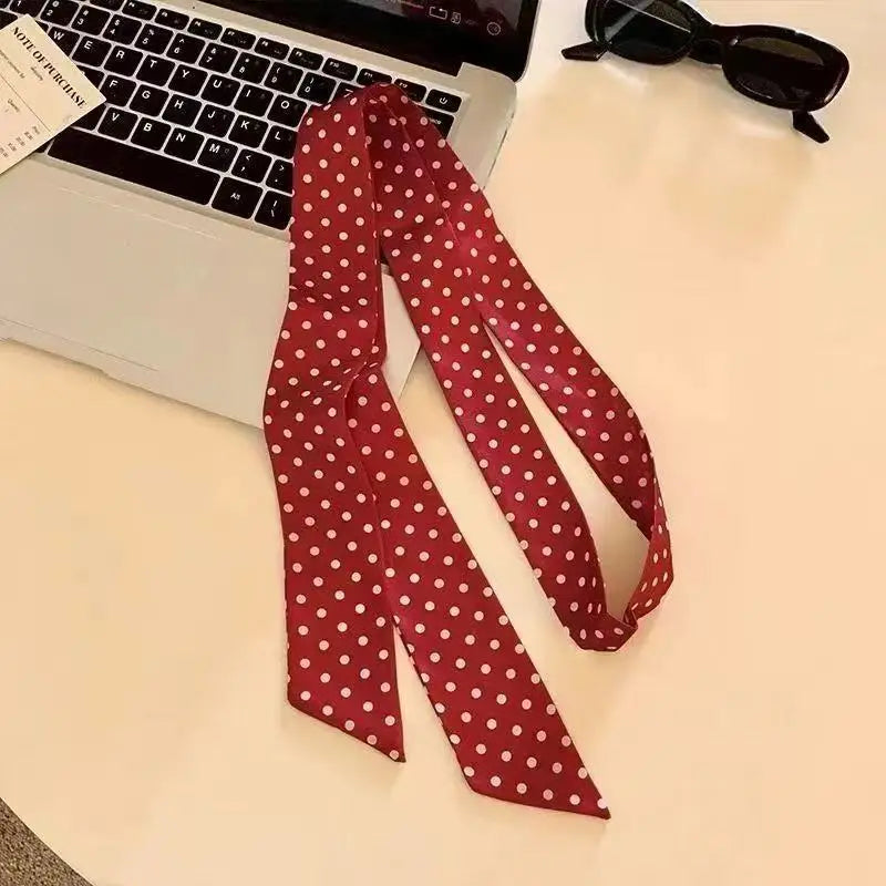 Polka Dot Polyester Long Ribbon Scarf Headband - 16