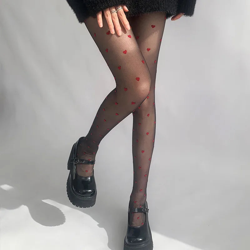 Nylon Polyester Heart Print Tights for Women