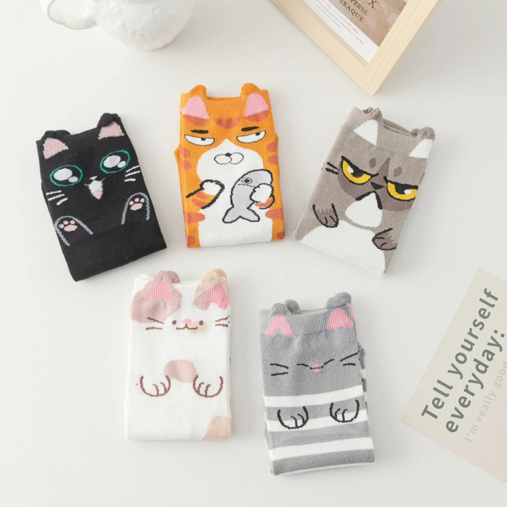 Polyester Elastane Animal Pattern Crew Socks Five Pairs