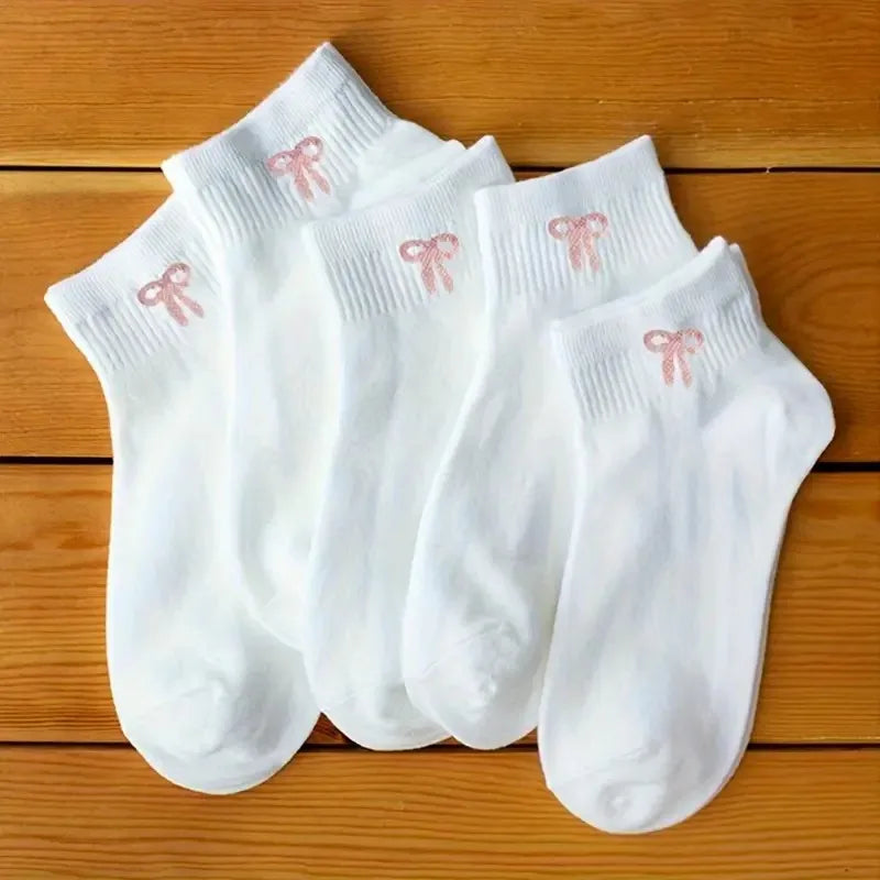 Polyester Elastane Bow Print Mid Tube Casual Socks - 2