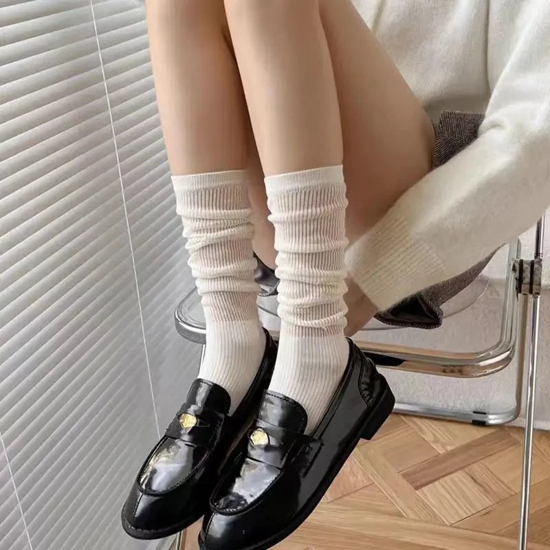 Polyester Elastane Women Mid Length Lolita Casual Socks - 22