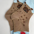 Cotton Blend Capybara Pattern Mid Calf Socks