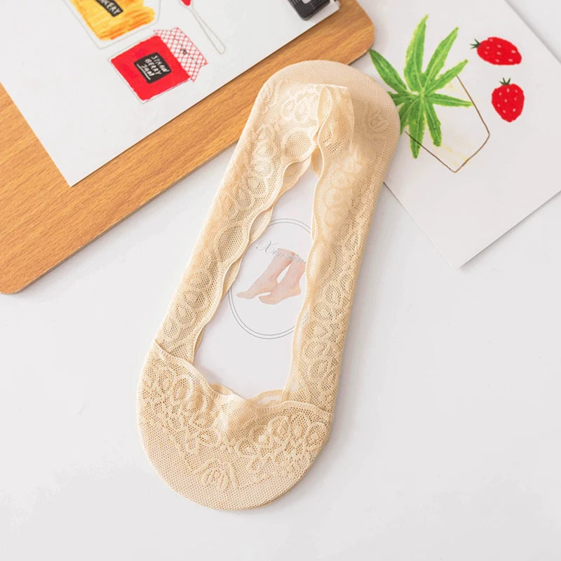 Cotton Lace Invisible Anti Slip Low Cut Socks