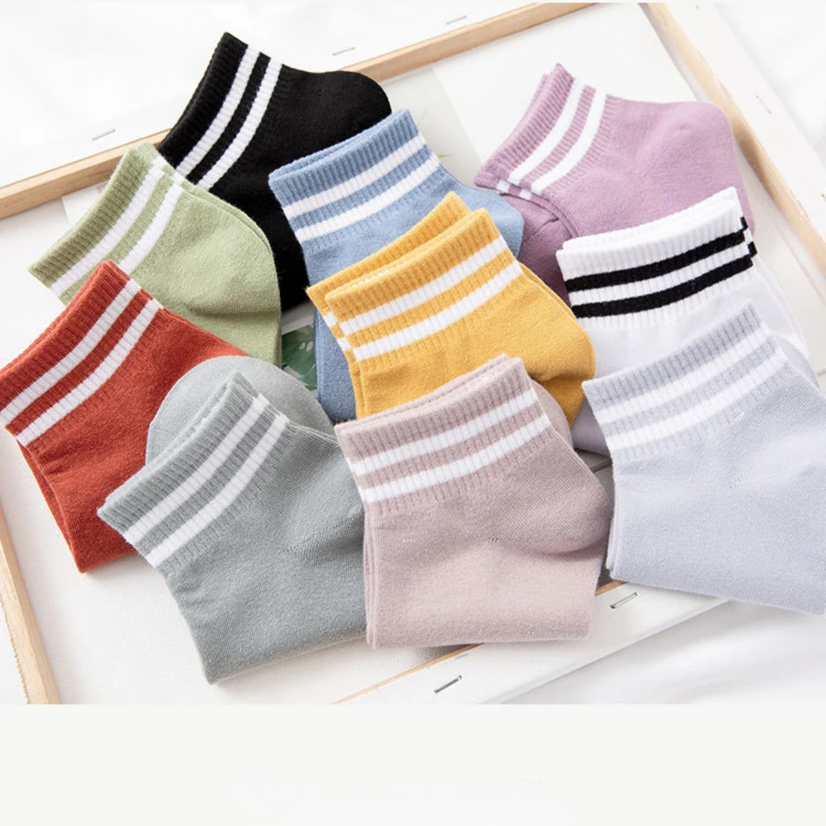 Polyester Elastane Striped Crew Socks - 1
