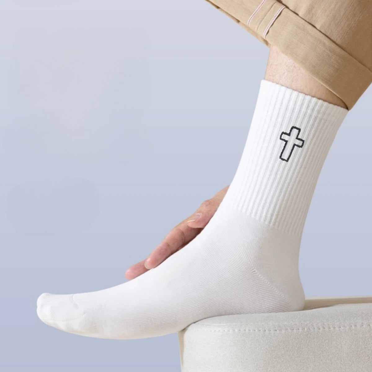 Polyester Elastane Crew Socks Cross Pattern - 3