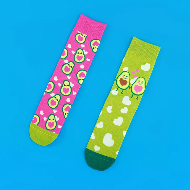 Avocado Heart Print Cotton Blend Mid Calf Socks