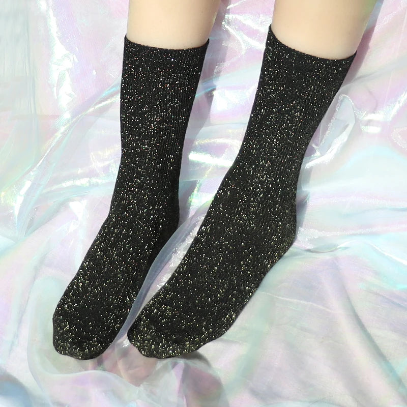 Cotton Blend Glitter Mid Tube Socks 3 Pairs