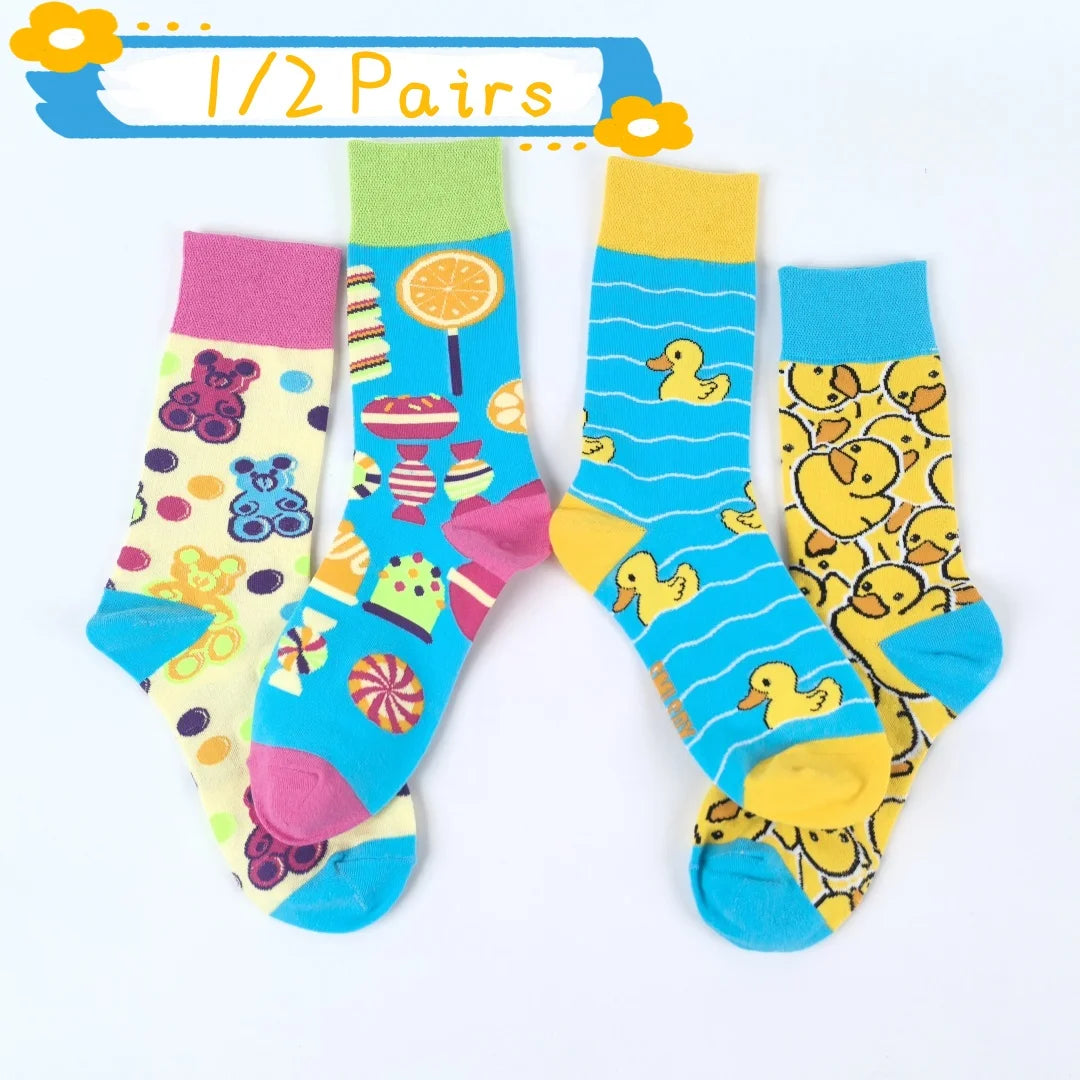 Cotton Blend Cartoon Mid Calf Unisex Socks - 1
