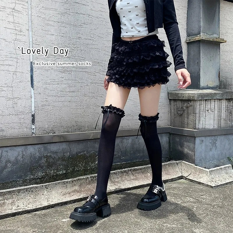 Polyester Spandex Lolita Bow Knee High Socks