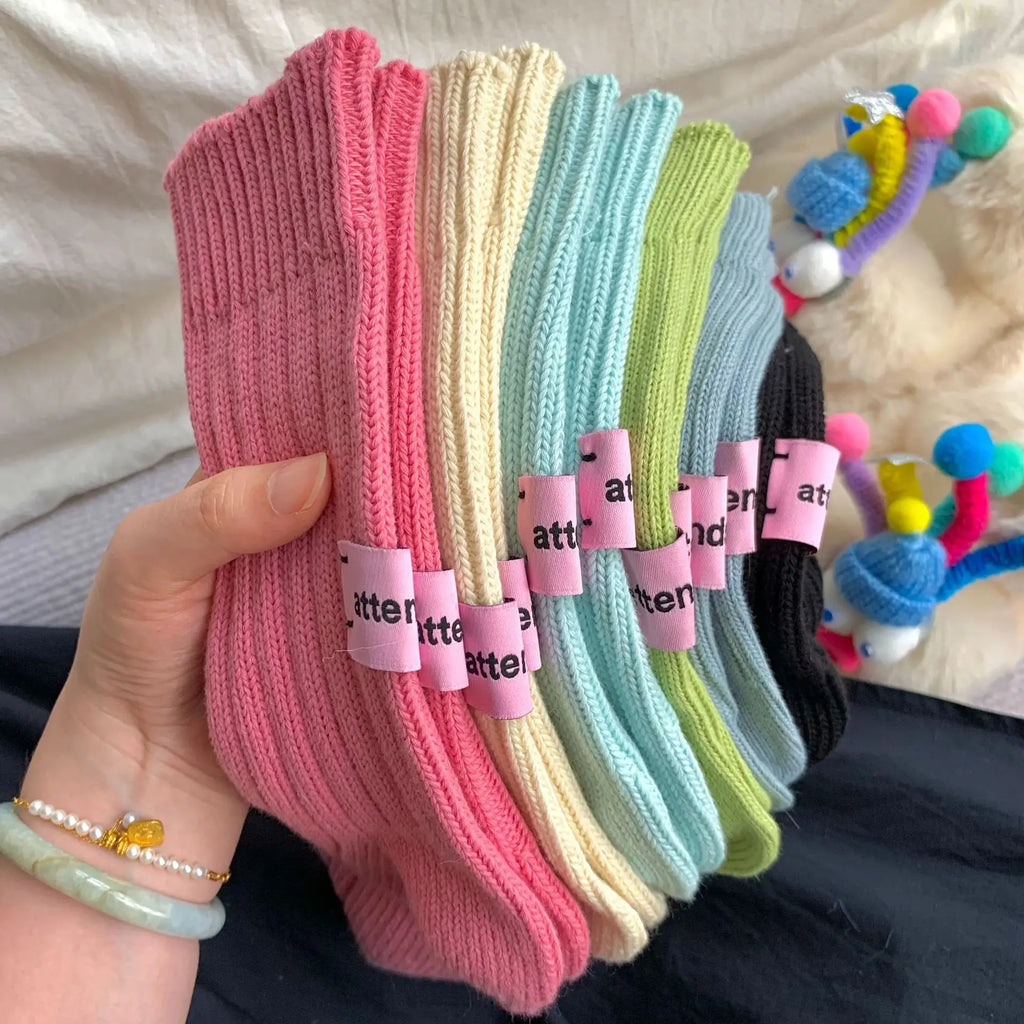 Thick Cotton Knit Mid Tube Crew Socks