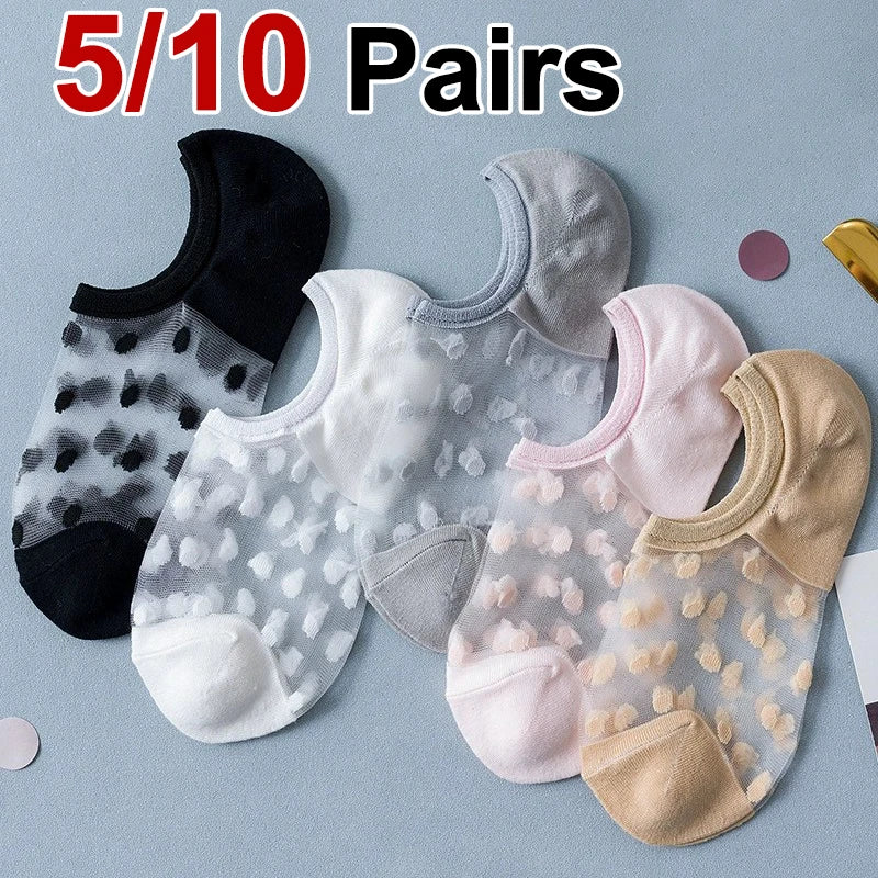 Polyester Elastane Polka Dot Invisible Low Cut Casual Socks