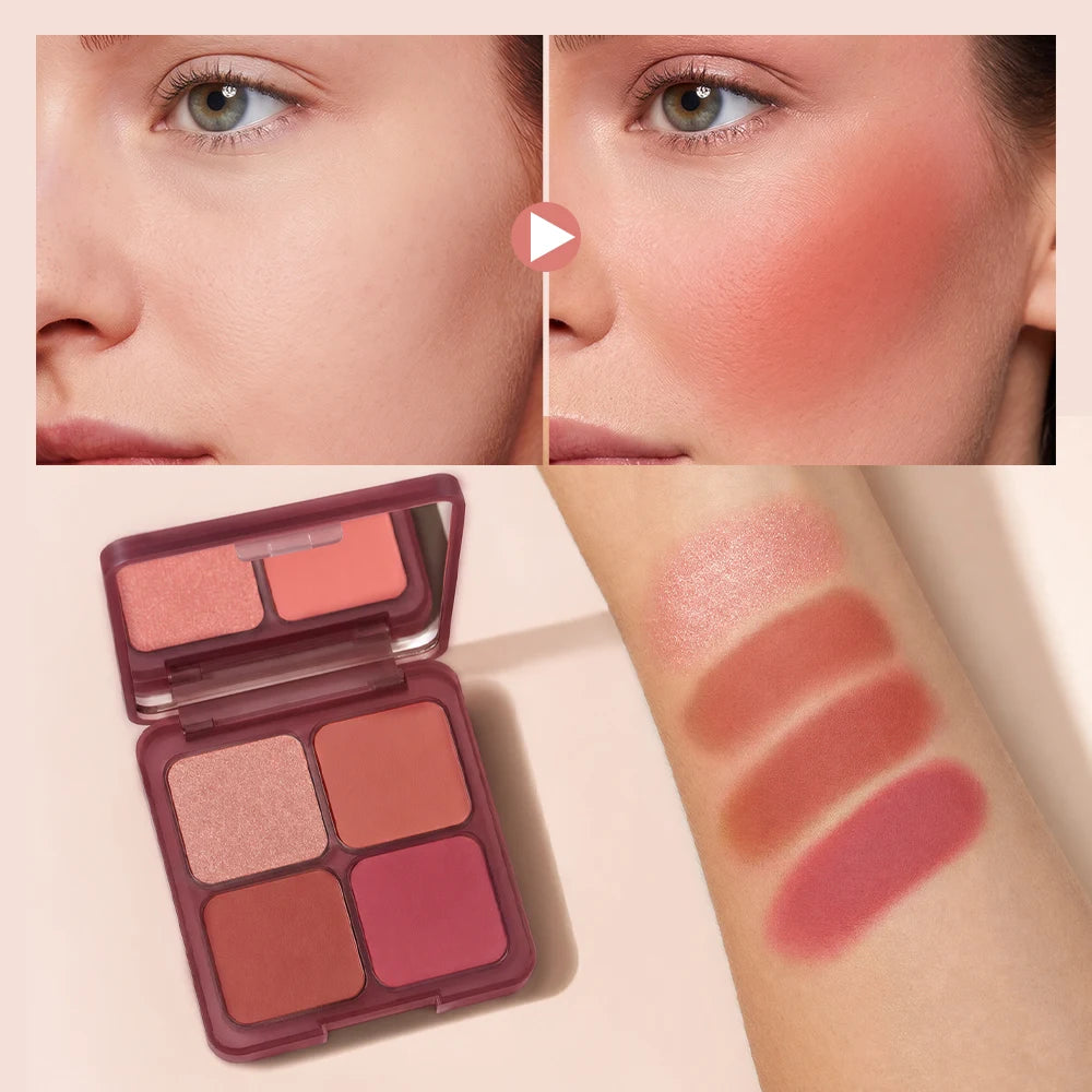 4 Color Matte Powder Blush Palette with Makeup Brush - 6