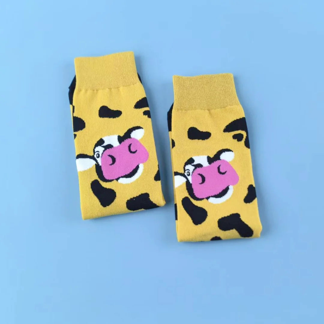 Cotton Blend Cow Print Casual Crew Socks