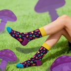 Cotton Blend Colorful Mushroom Print Mid Calf Socks