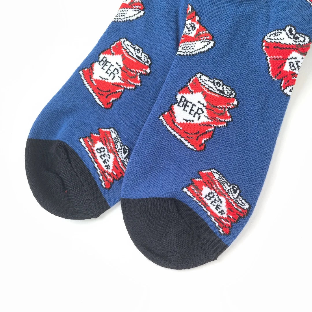 Polyester Elastane Beer Print Mid Calf Socks - 5