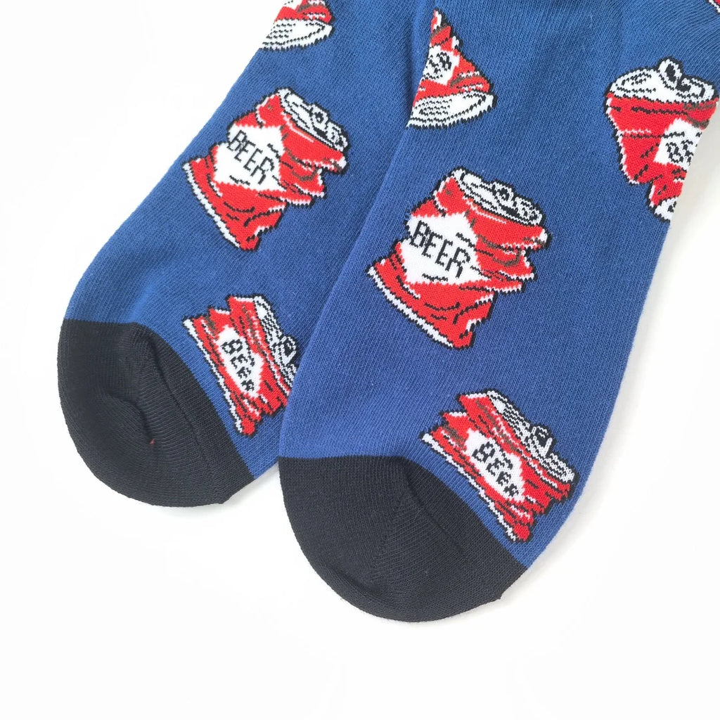 Polyester Elastane Beer Print Mid Calf Socks