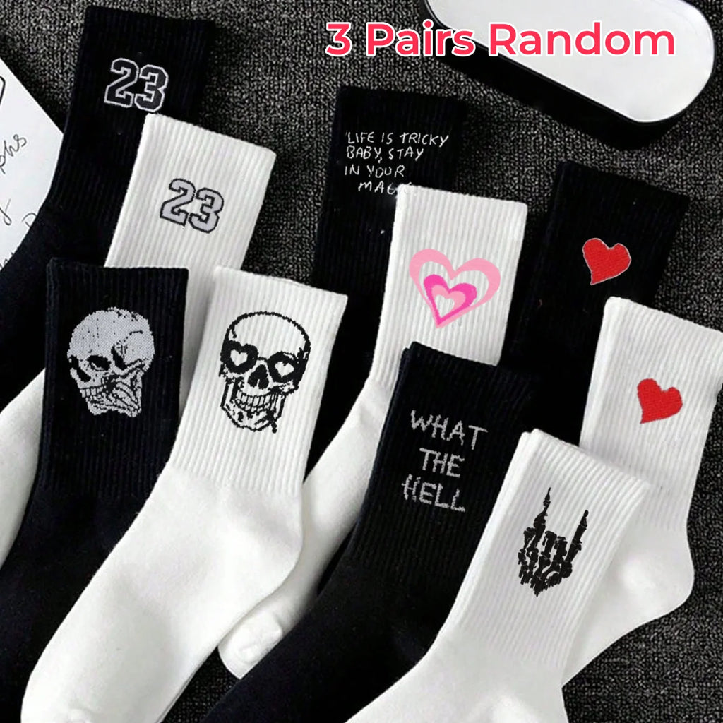 Polyester Elastane Crew Socks Graphic Casual Footwear
