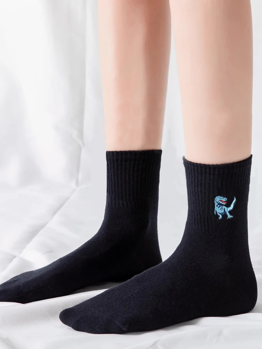 Polyester Elastane Crew Socks Dinosaur Pattern - 7
