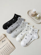 Womens Polyester Elastane Low Tube Casual Ankle Socks 5 Pack