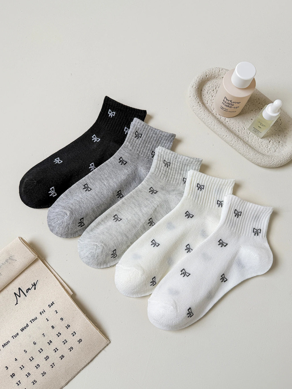 Womens Polyester Elastane Low Tube Casual Ankle Socks 5 Pack