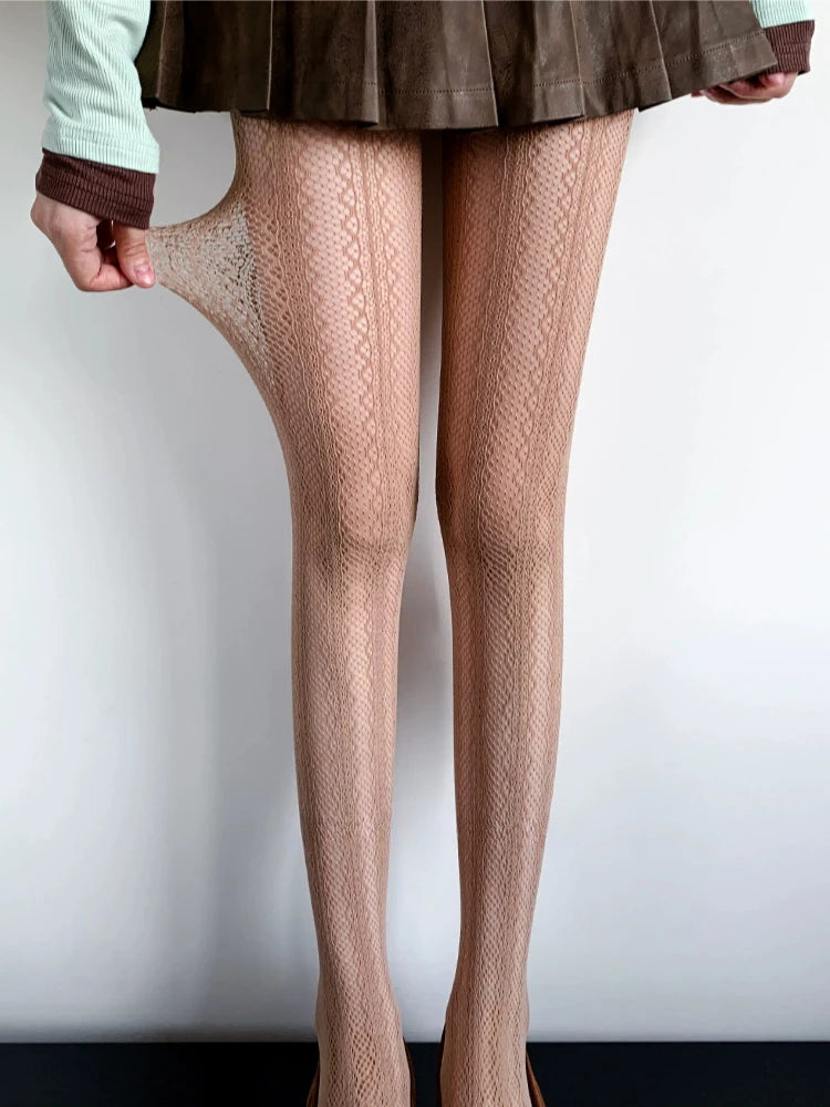 Nylon Elastane Jacquard Mesh Vertical Striped Tights - 6