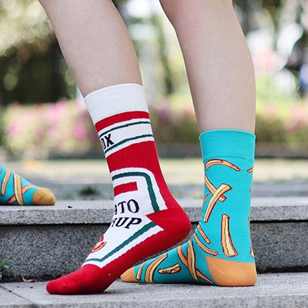 Cotton Blend Novelty Food Print Mid Calf Unisex Socks