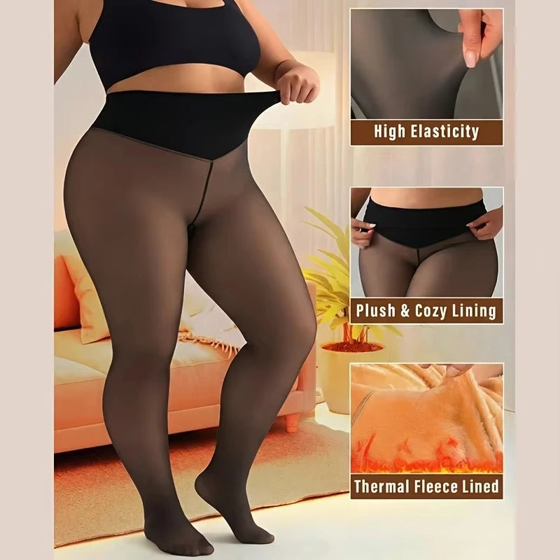 Fleece Lined Translucent High Waisted Thermal Tights