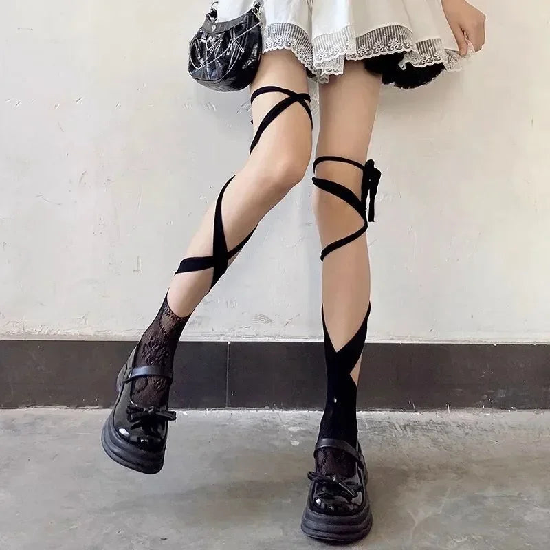 Nylon Fishnet Split Toe Calf Socks