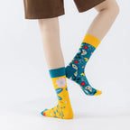 Cotton Blend Floral Butterfly Pattern Asymmetrical Socks
