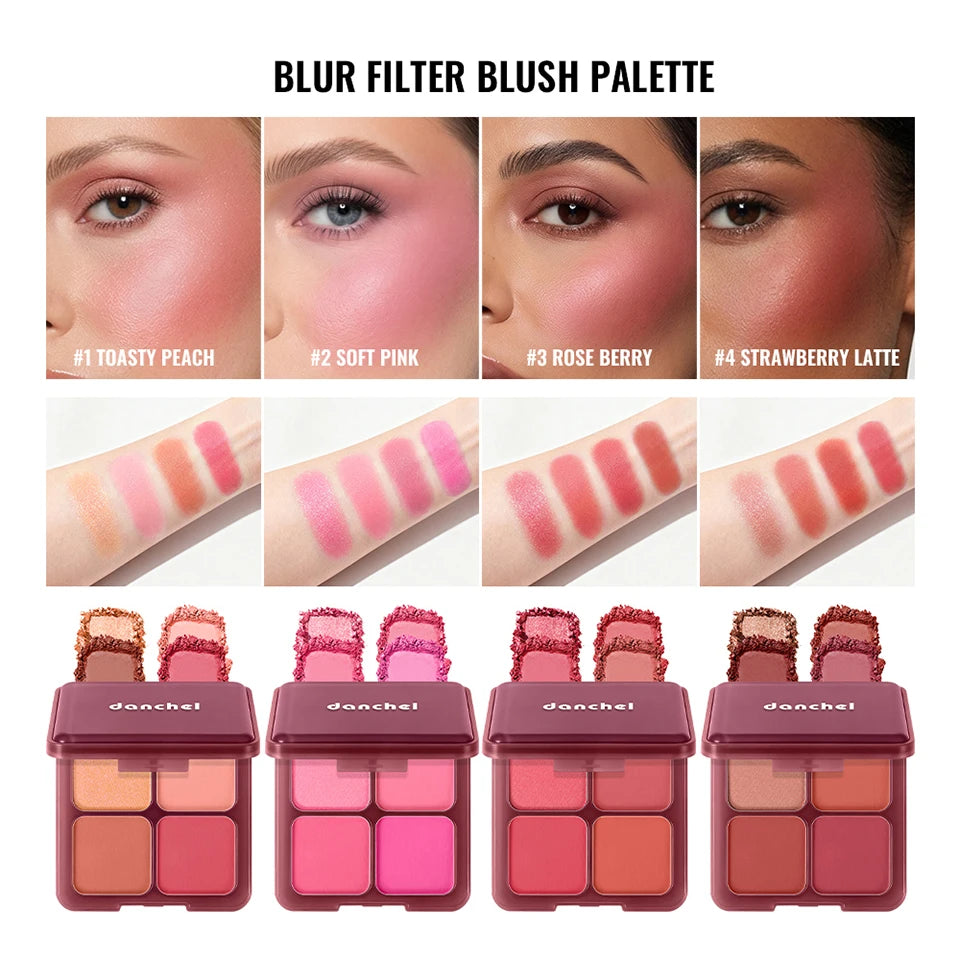 4 Shade Powder Blush Palette Matte and Shimmer Face Makeup - 8