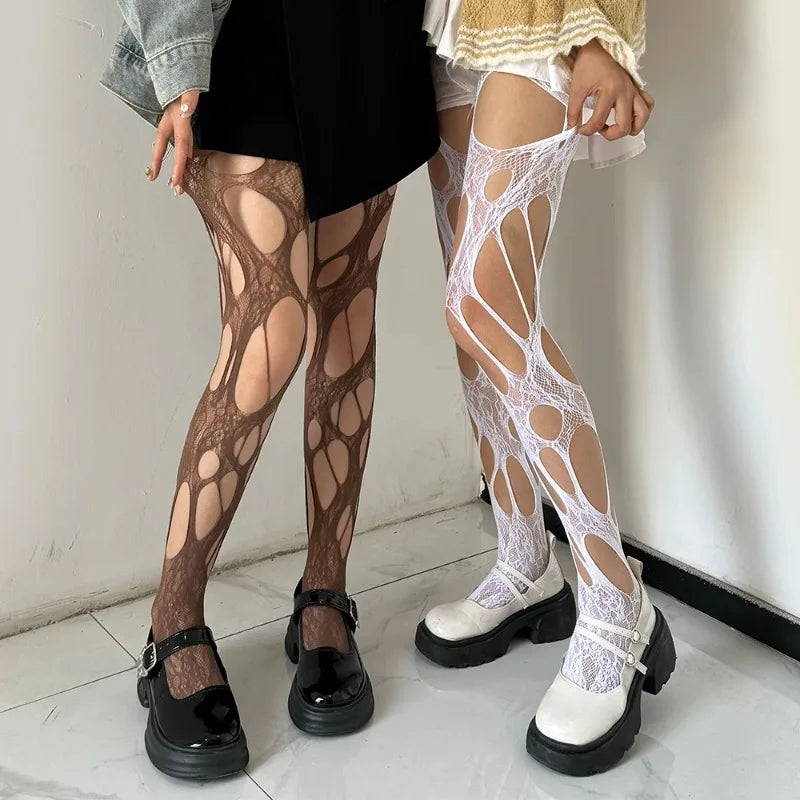 Distressed Nylon Fishnet Stockings for Women