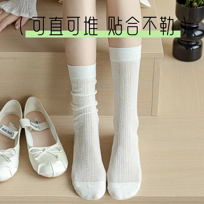 Cotton Nylon Hollow Knit Long Socks
