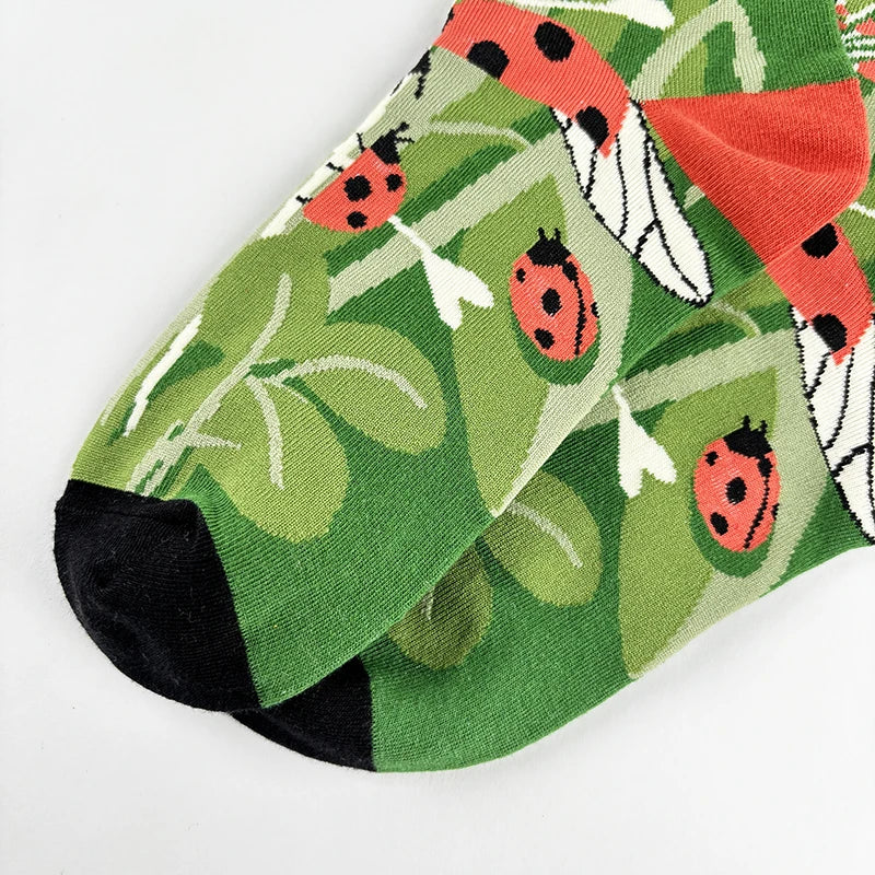 Cotton Blend Insect Pattern Crew Socks