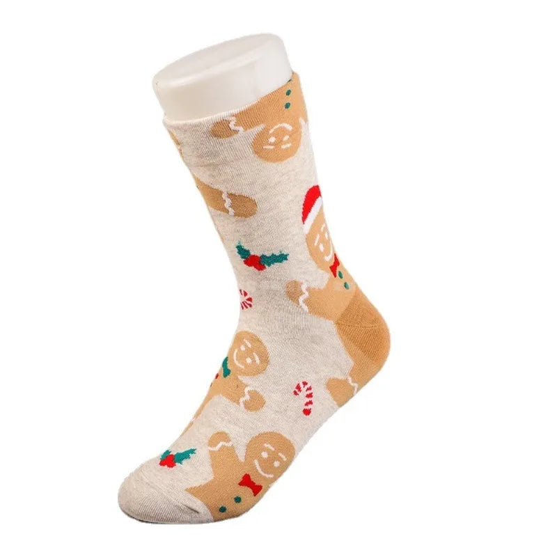 Cotton Christmas Pattern Mid Tube Socks - 5