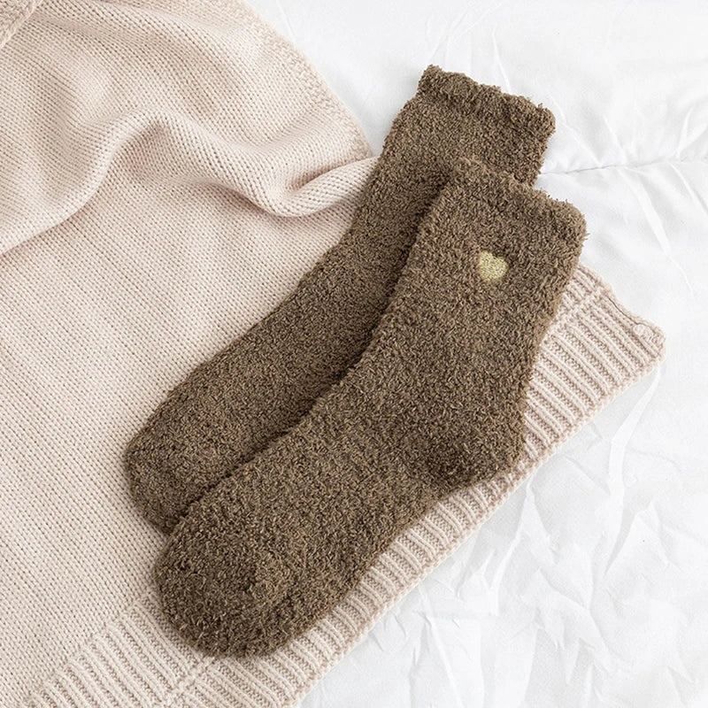 Thick Plush Coral Velvet Mid Tube Socks for Women