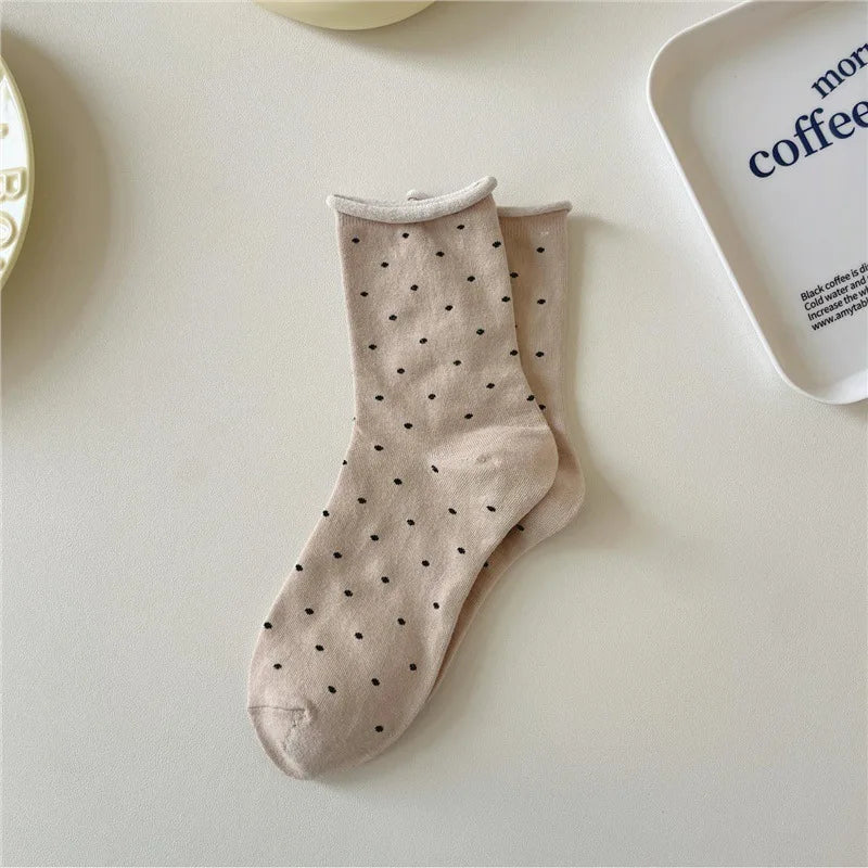 Polyester Elastane Polka Dot Mid Tube Casual Socks