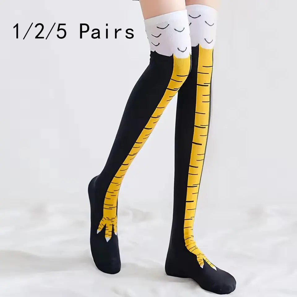 Polyester Spandex Knee High Chicken Claw Novelty Socks - 1