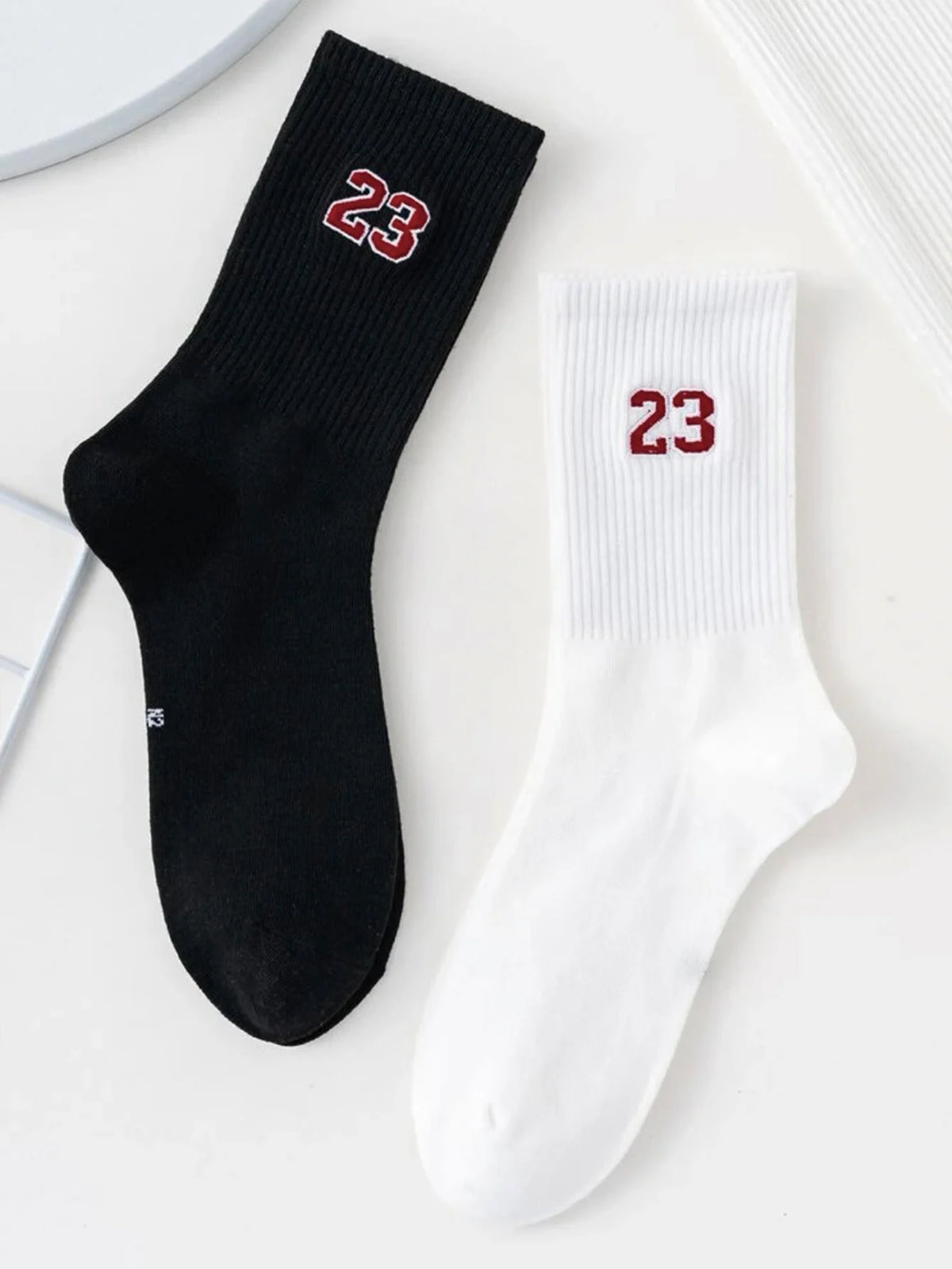 Polyester Elastane Crew Socks Number 23 Pattern