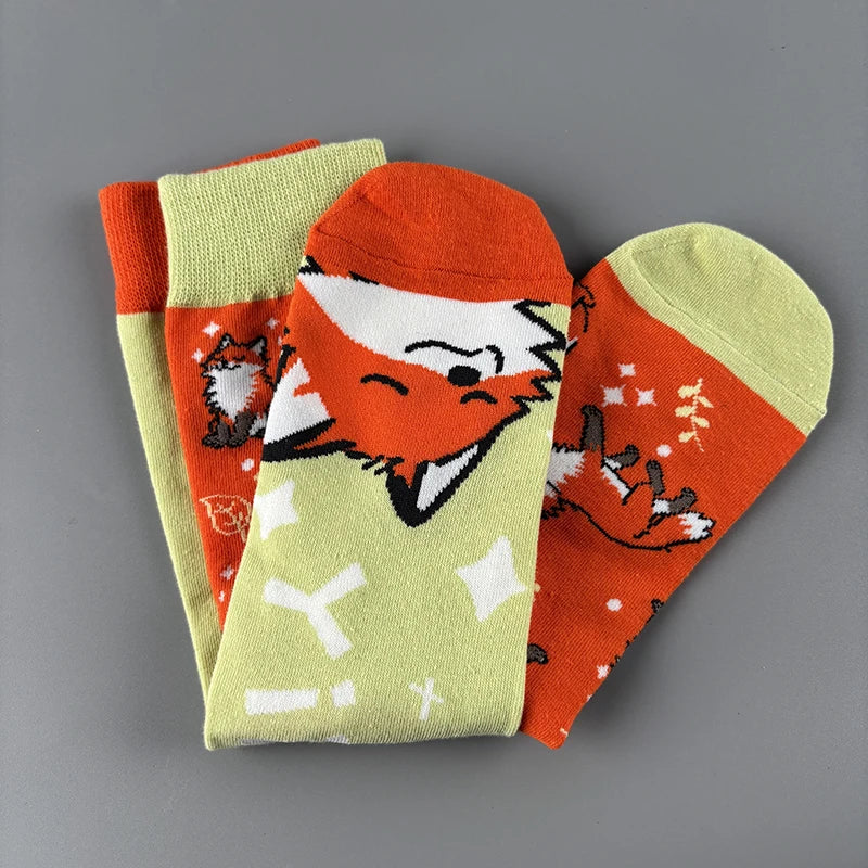 Cotton Blend Fox Pattern Casual Socks