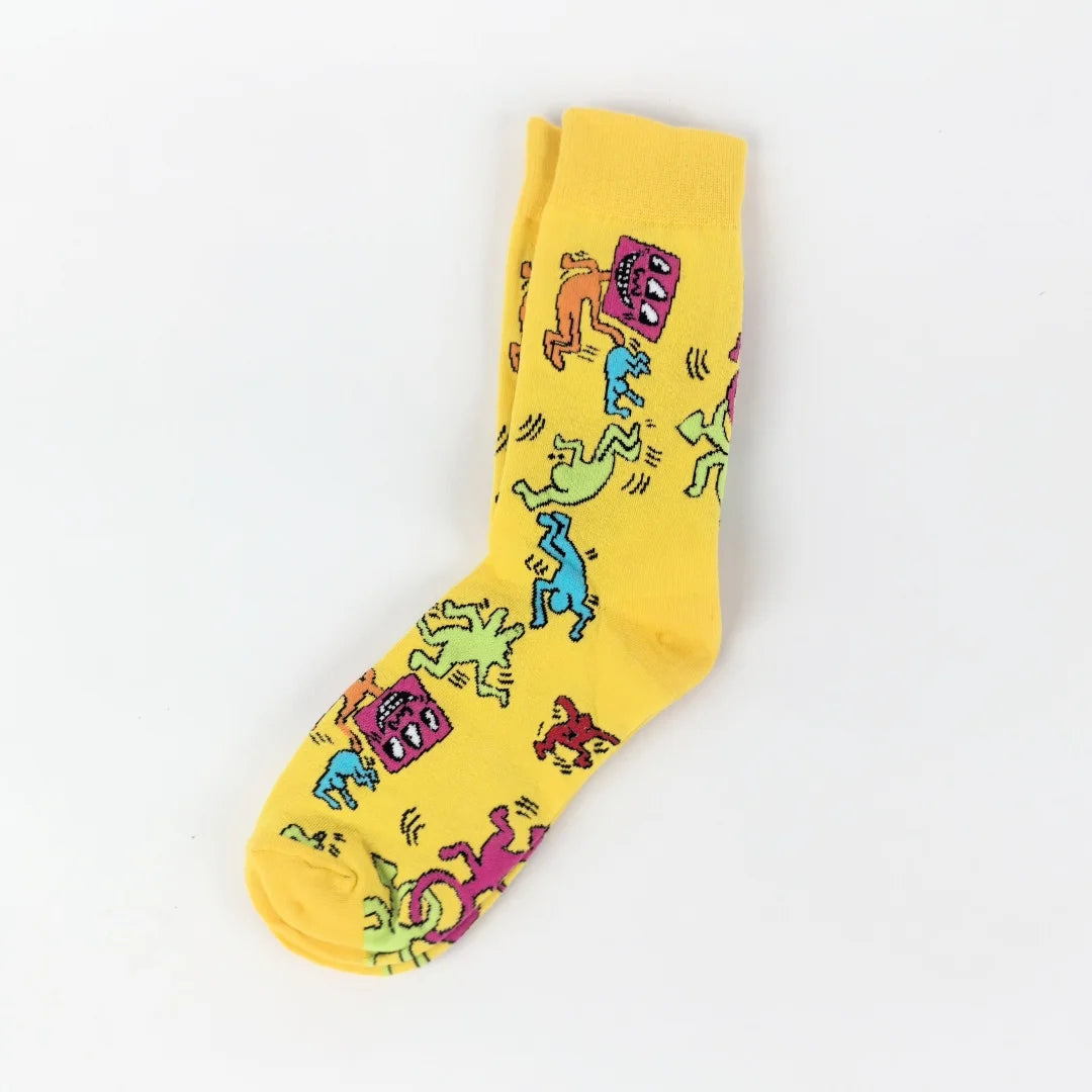 Cotton Blend Artistic Graffiti Pattern Mid Calf Unisex Socks - 11