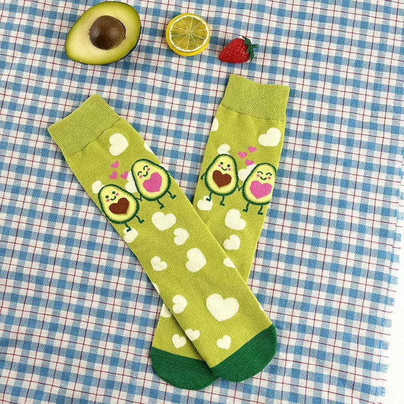 Cotton Blend Avocado Print Mid Calf Socks - 6