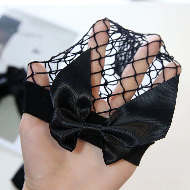 Polyester Nylon Fishnet Bow Ankle Socks
