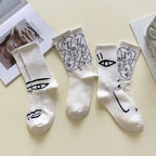 Cotton Blend Abstract Line Art Casual Crew Socks