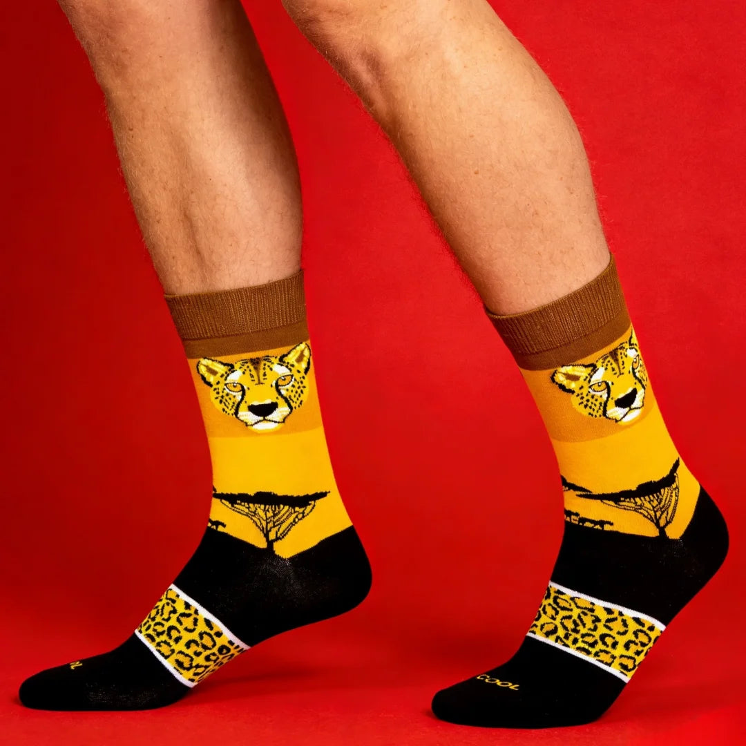 Cotton Blend Cheetah Print Mid Calf Crew Socks