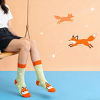 Cotton Blend Cartoon Fox Pattern Mid Tube Unisex Socks